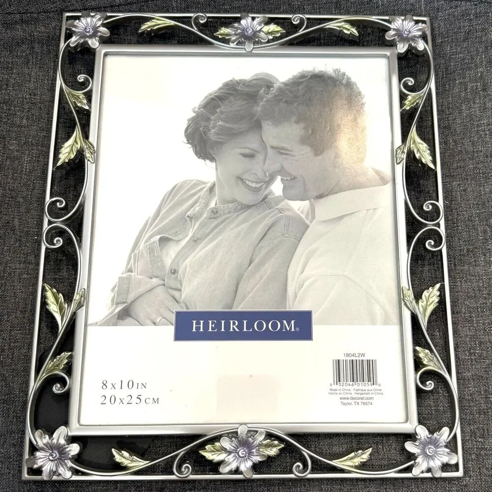 Heirloom 8x10 in Pewter Photo Frame Floral and Vines purple and green shades